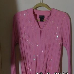 Pink Long sleeved knit zip down sweater XL